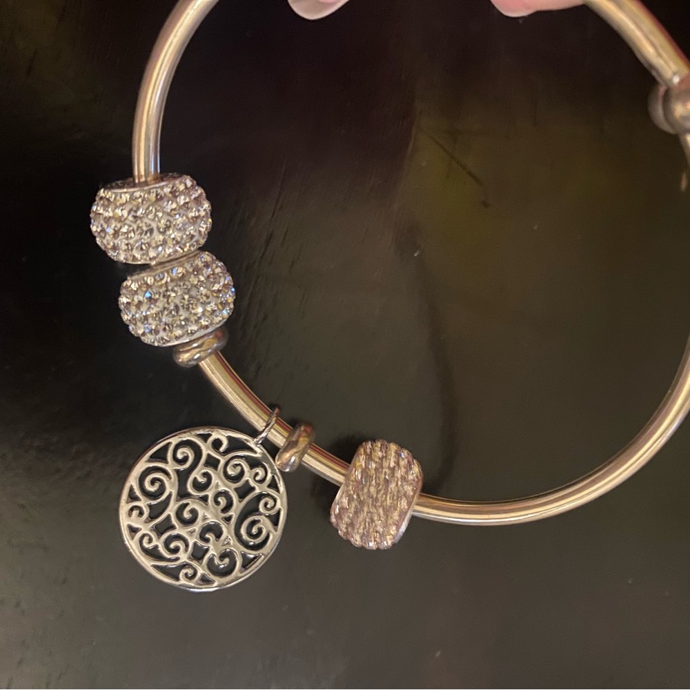 Solid Sterling Silver Ball-End Bangle & Sterling … - image 4